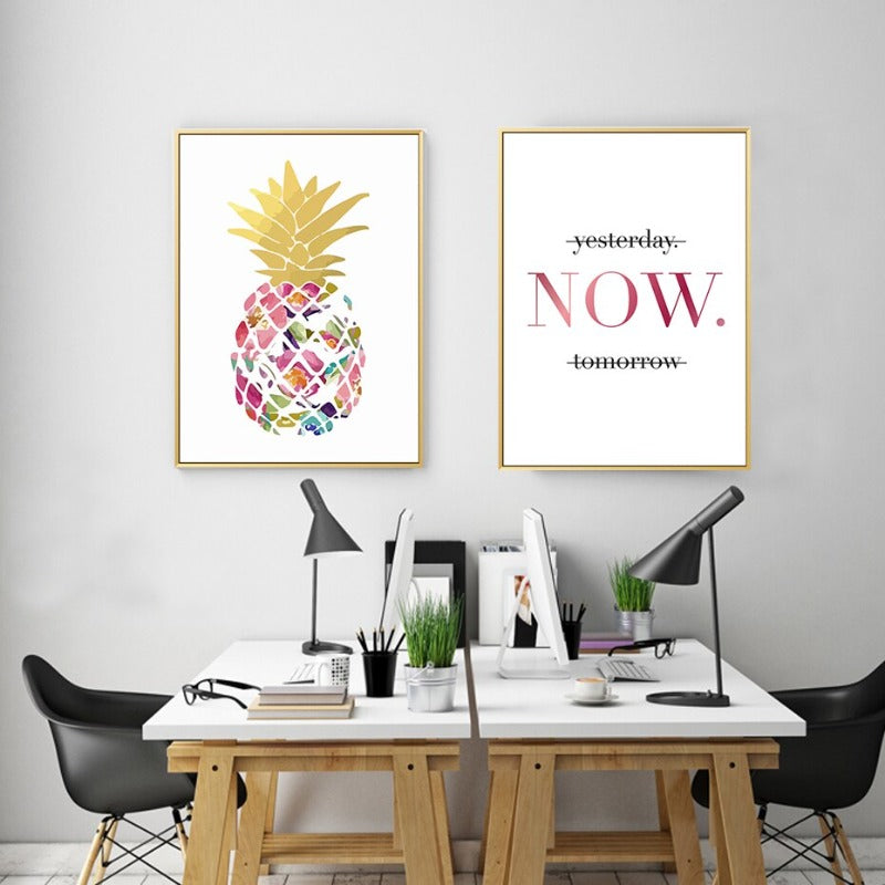 Moderne Gelbe Gold Ananas Heute Zitate - Leinwand Wandkunst Malerei