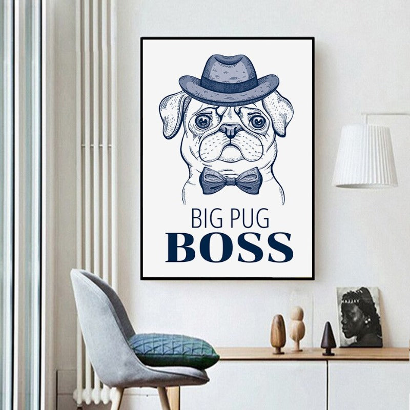 Mops mit Hut und Fliege - Leinwandbild