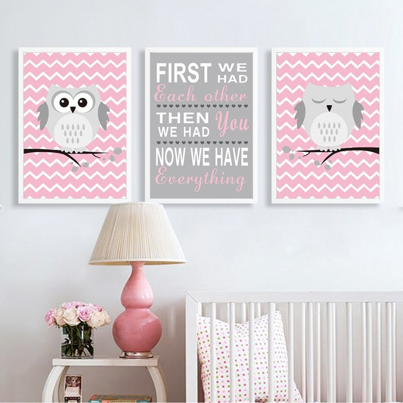 Baby Pink Eule - Leinwand Wandkunst Gemälde