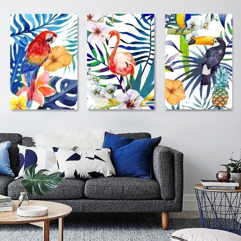 Bunte Blätter Blumen - Leinwand Wandkunst Malerei