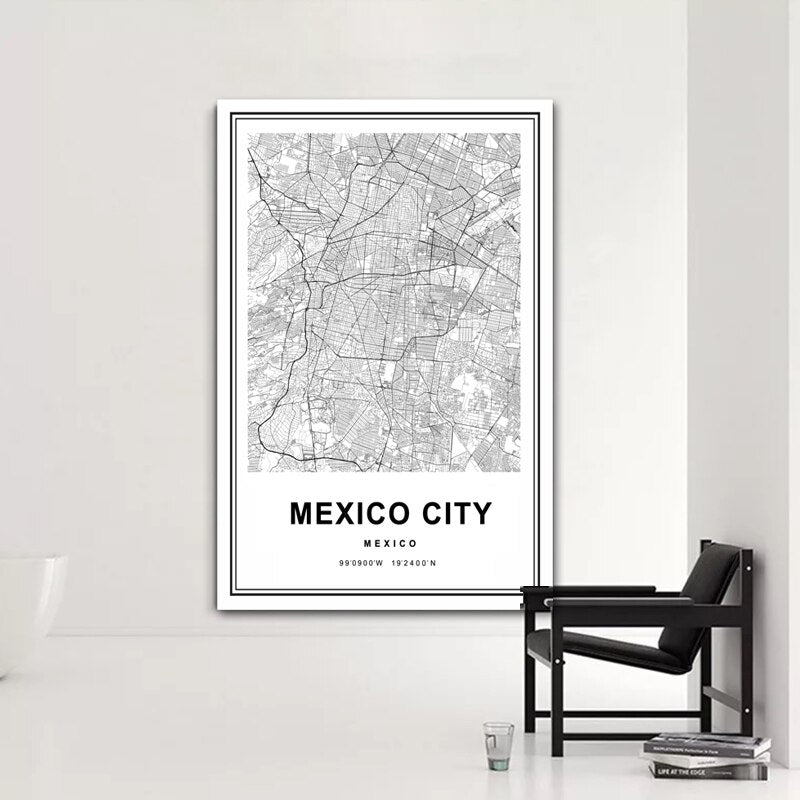 Mexiko-Stadt Karte Mexiko Drucke Kunst - Leinwand Wandkunst Malerei