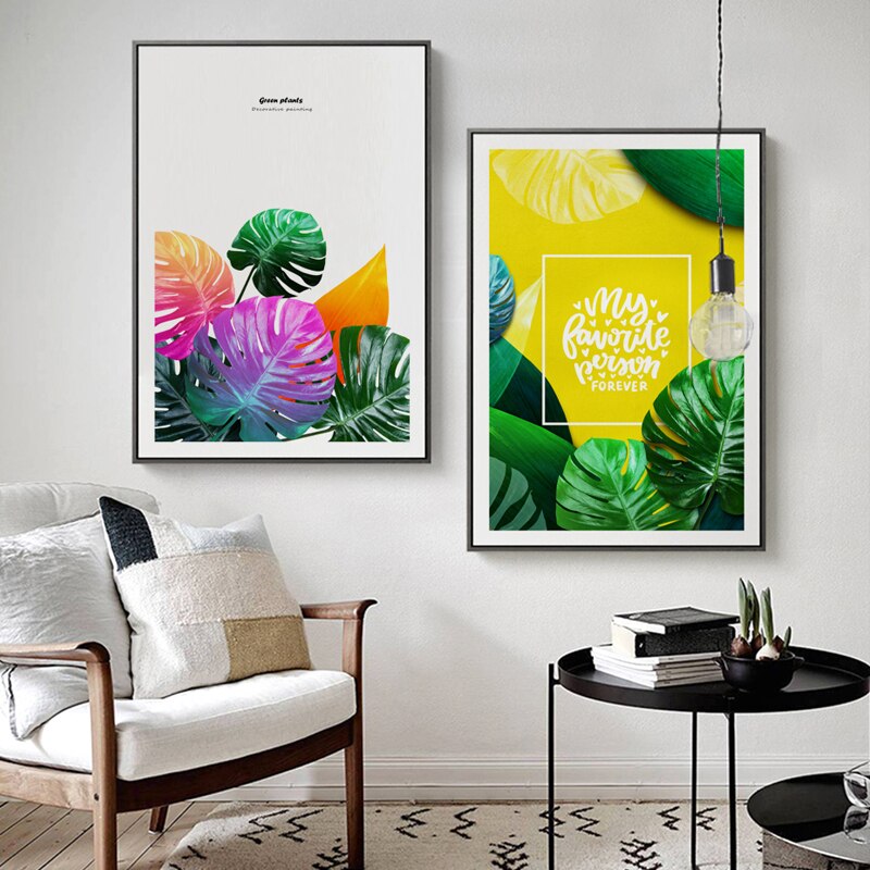 Grüne Pflanzen Blätter Bunt - Leinwand Wandkunst Gemälde