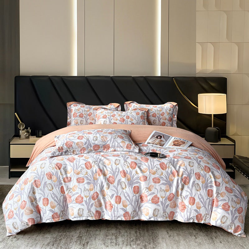 Baumwoll-Bettwäsche-Set, floral, minimalistisch