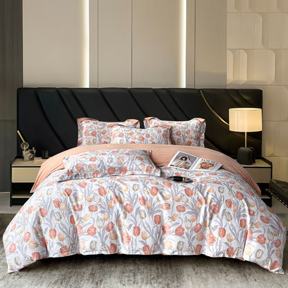 Baumwoll-Bettwäsche-Set, floral, minimalistisch