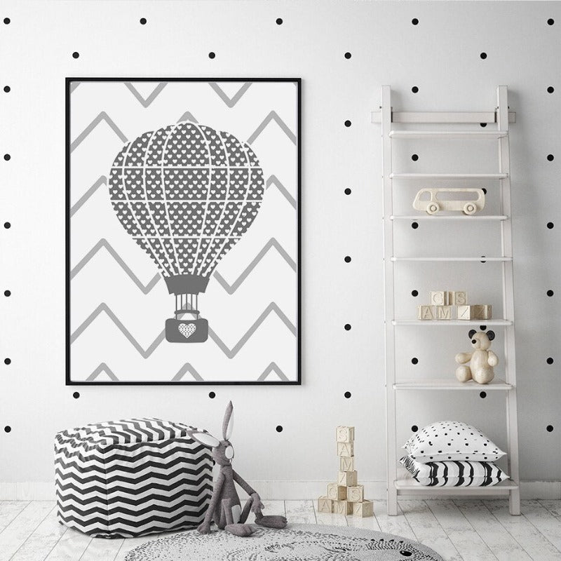 Kinderzimmer-Poster „Ich liebe dich bis zum Mond und zurück“ mit Heißluftballon