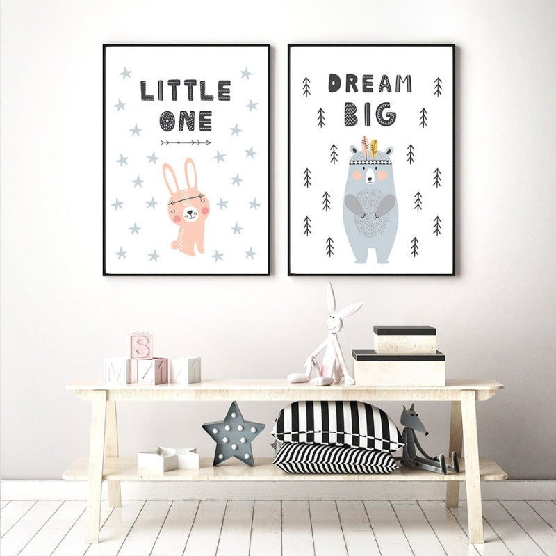 Kleine Waldtiere Eule Gox Bär - Leinwand Wandkunst Malerei