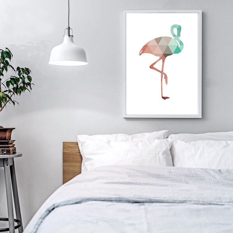 Flamingo Geometrisches Dreieck Kinderzimmer Wandkunst Gemälde auf - Leinwand Wandkunst Gemälde