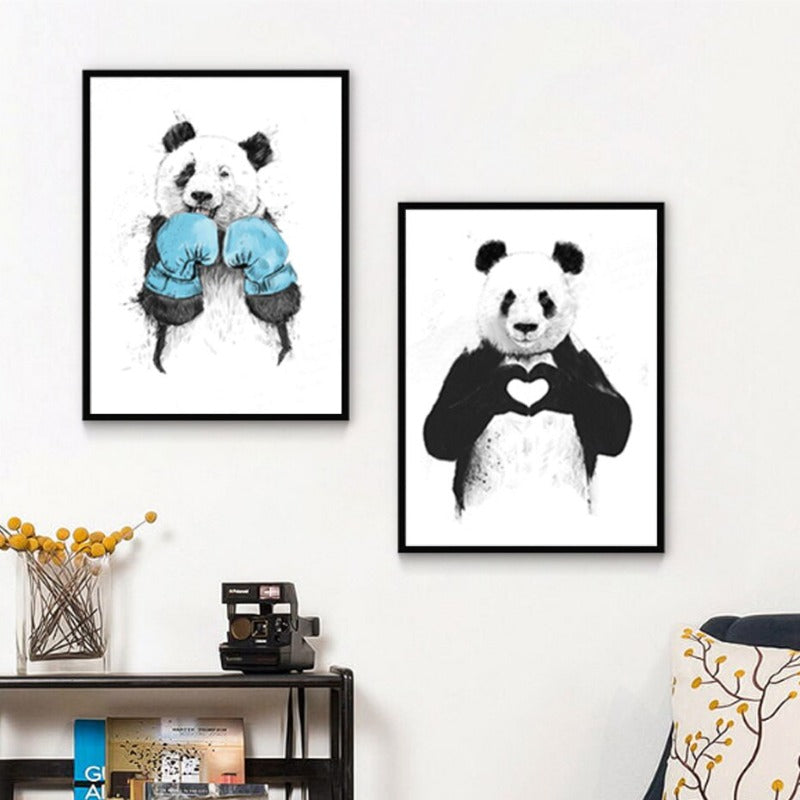 Lustiger Boxen Panda Tier Banksy - Leinwand Wandkunst Malerei
