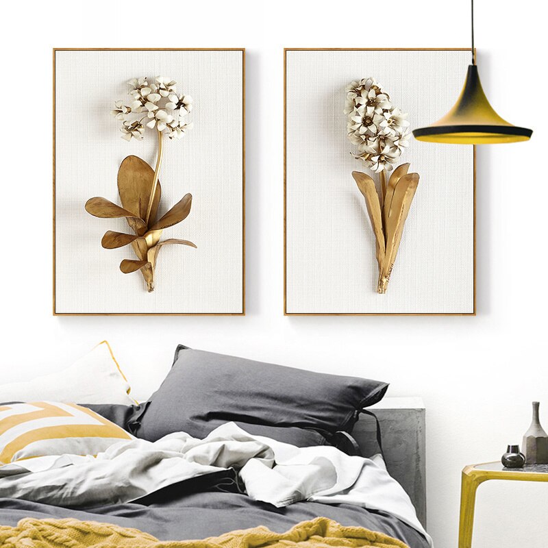 Modernes nordisches Blatt- und Blumenposter – Leinwandbild