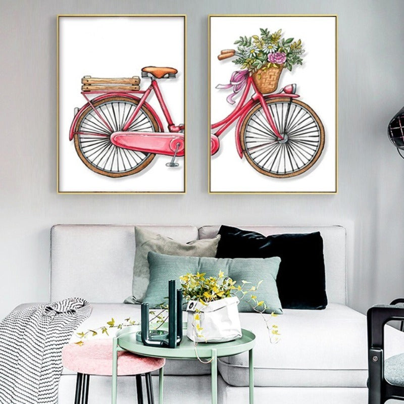 Modernes romantisches Fahrradblumen-Leinwandbild
