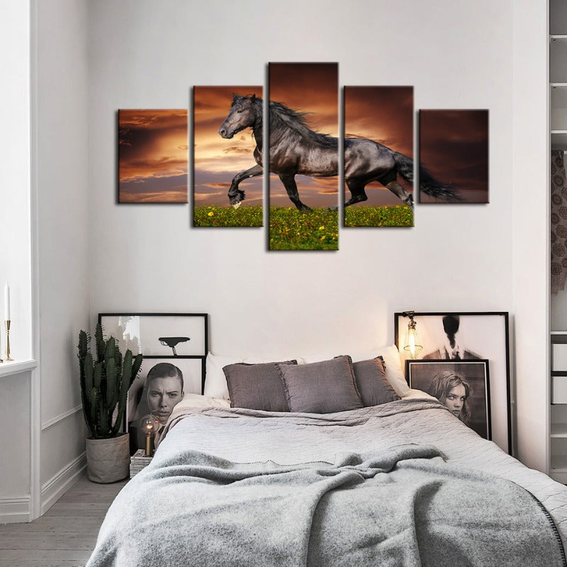 5 Teile laufende Pferde - Leinwand Wandkunst Malerei