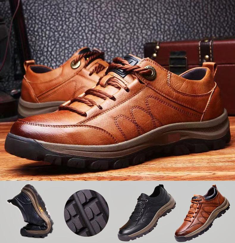 Brehn | Handgenähte Herren-Freizeitschuhe | Echtes Rindsleder | Orthopädisches Drei-Fuß-Stützdesign | Rutschfeste Gummisohle | Wasserabweisend & Atmungsaktiv | Schwarz & Braun