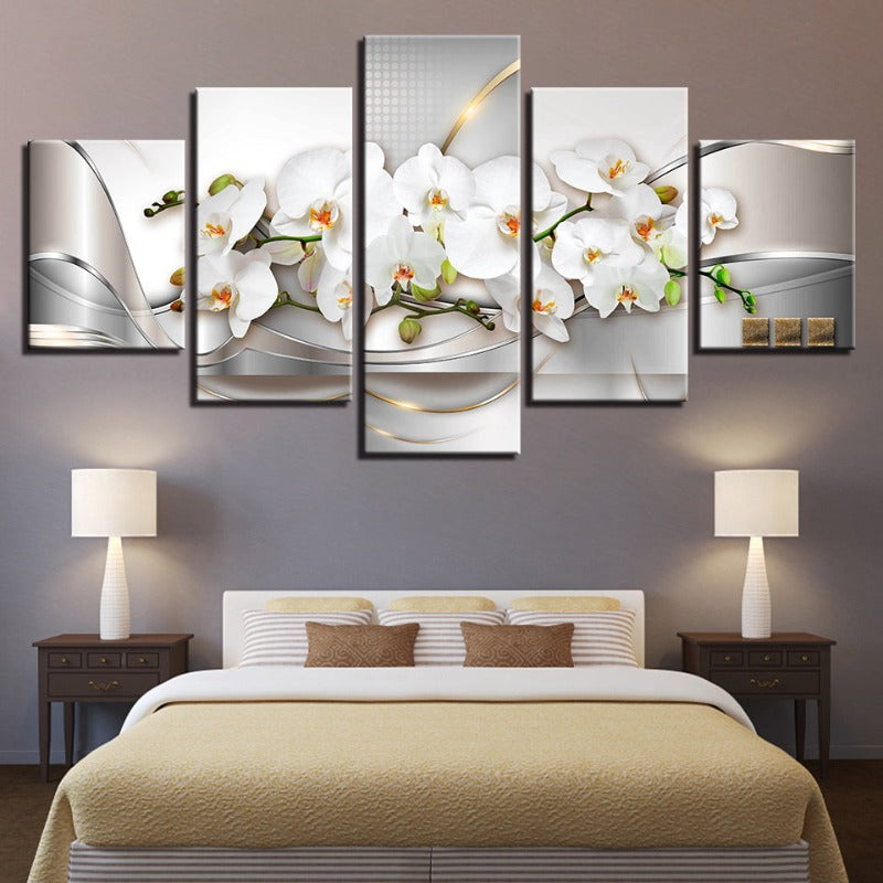 5-teiliges Golden Hue Weiß Blume - Leinwand Wandkunst Gemälde