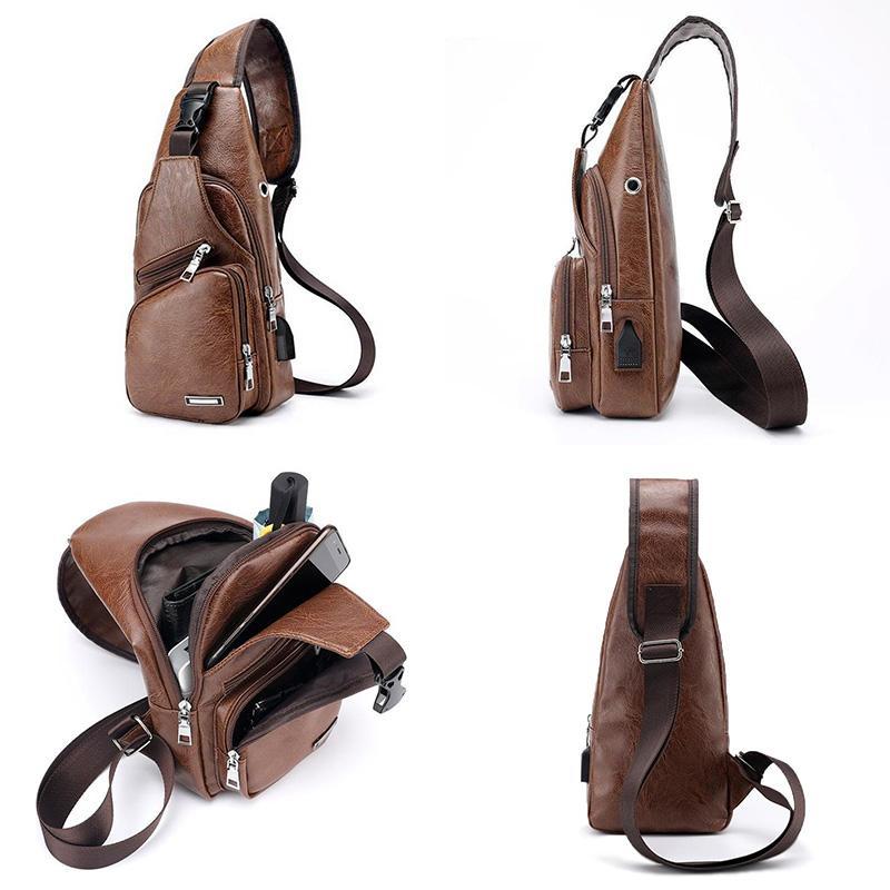 Schultertasche Crossbodytasche für Herren mit USB-Ladeanschluss | Brehn