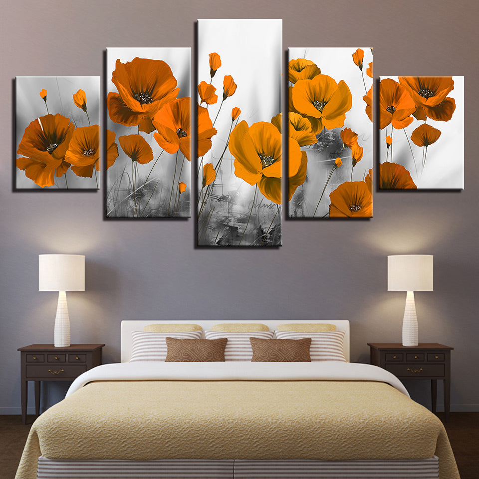 Melancholische Mohnblumen 5-teilig - Leinwand Wandkunst Gemälde