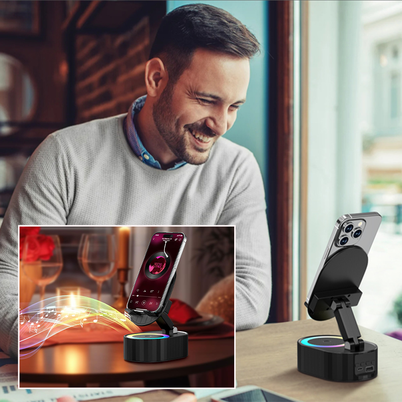 Brehn | 360° einstellbarer Handy-Ständer mit integriertem Bluetooth-Lautsprecher