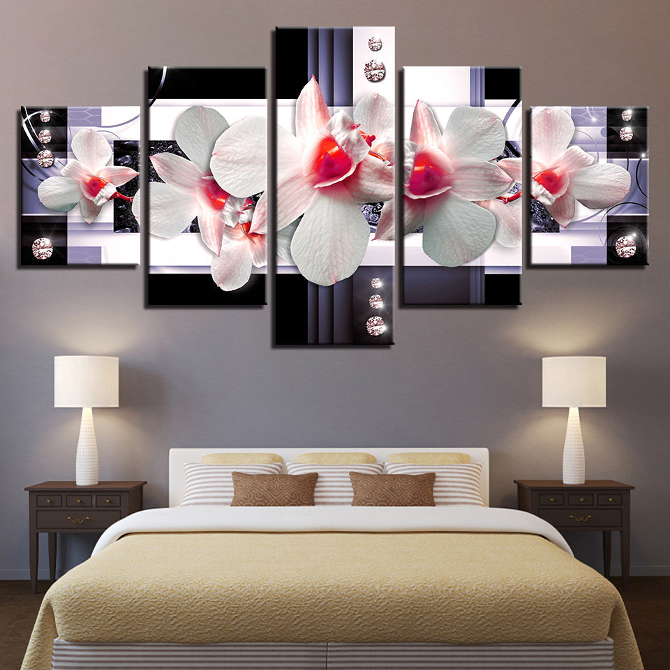 Zarte Pink Zentrale Orchideen 5 Teile - Leinwand Wandkunst Malerei