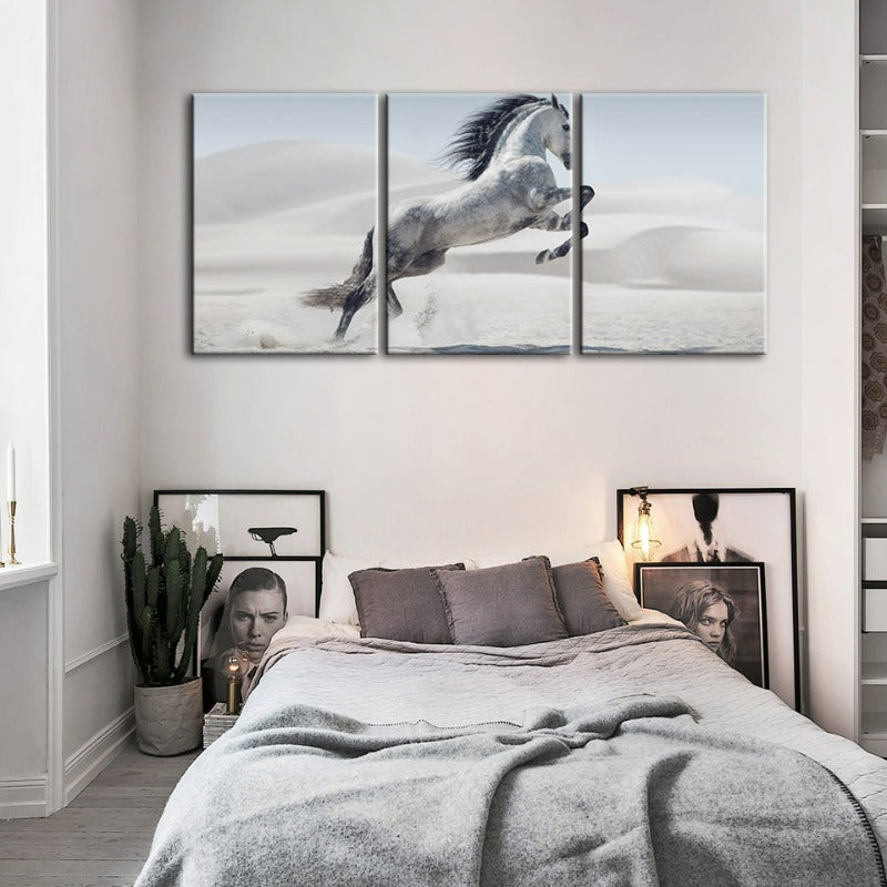 Springendes Weißes Pferd-Leinwand Wandkunst Gemälde 3 Stücke
