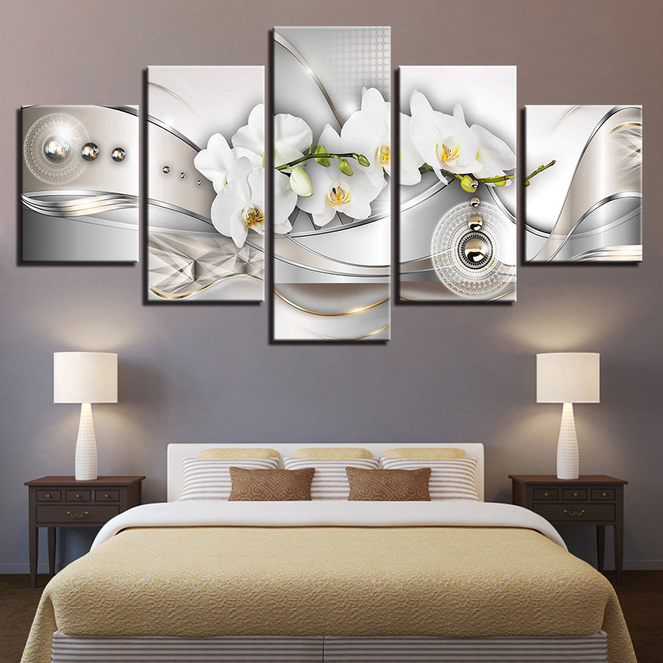 5 Stück Gelbton Weiße Blume - Leinwand Wandbild Malerei