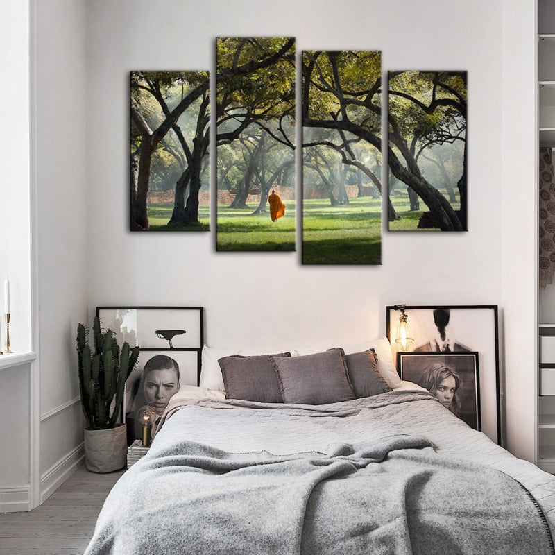 4 Stück Friedlicher Mönch Gehen - Canvas Wandkunst Gemälde