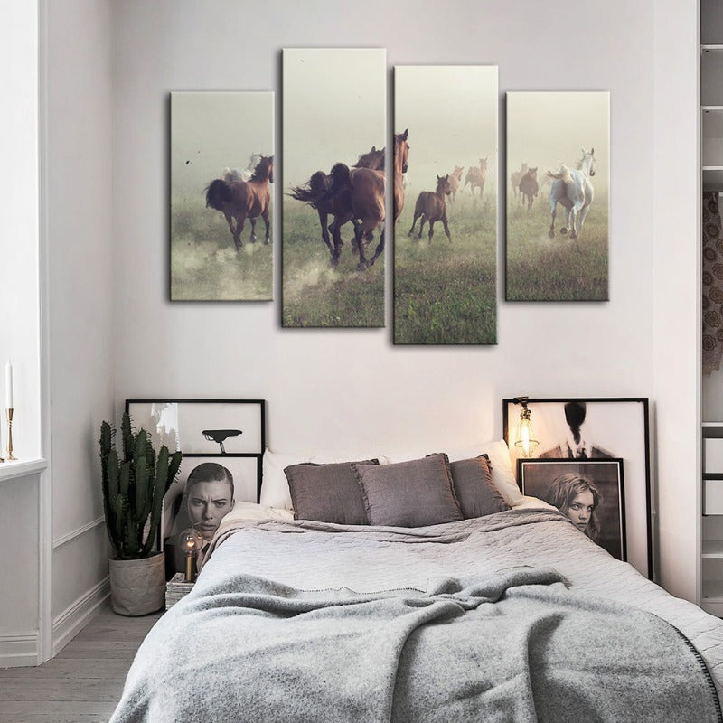 4-teilige laufende Pferde - Leinwand Wandkunst Malerei