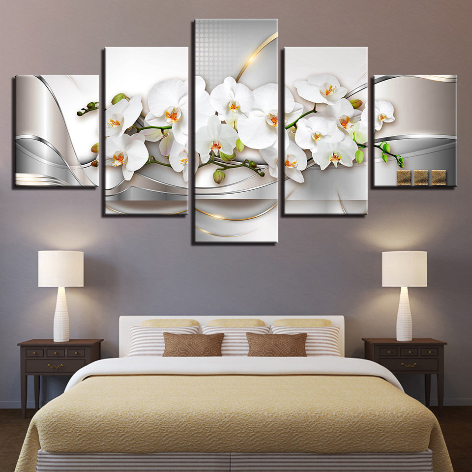 Metallic Weiß Orchideen 5 Teile - Leinwand Wandkunst Malerei