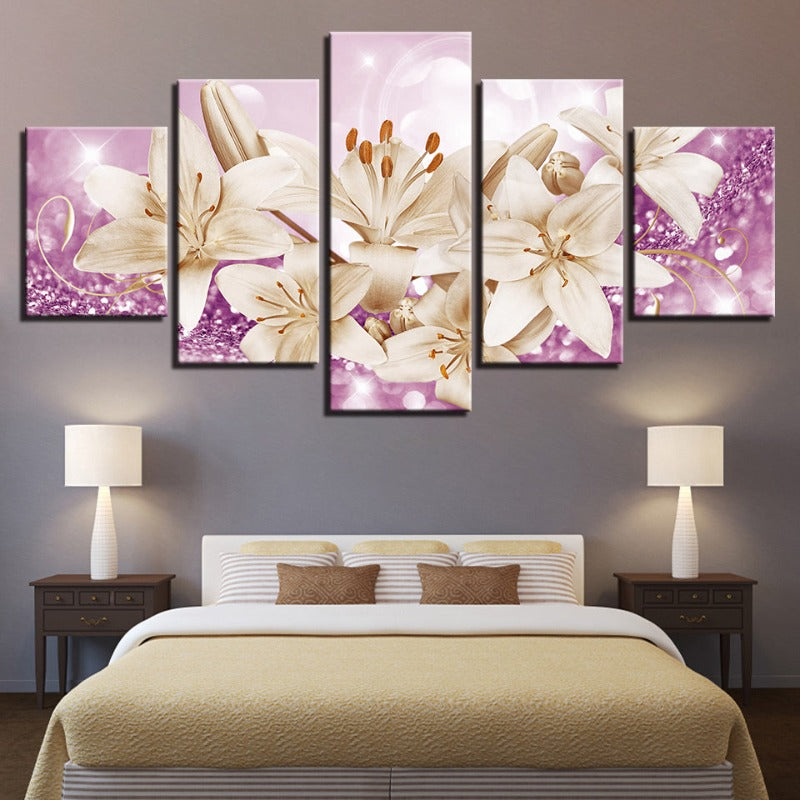 Bedazzelt Rose Gold Lilien 5 Teilig - Leinwand Wandkunst Gemälde