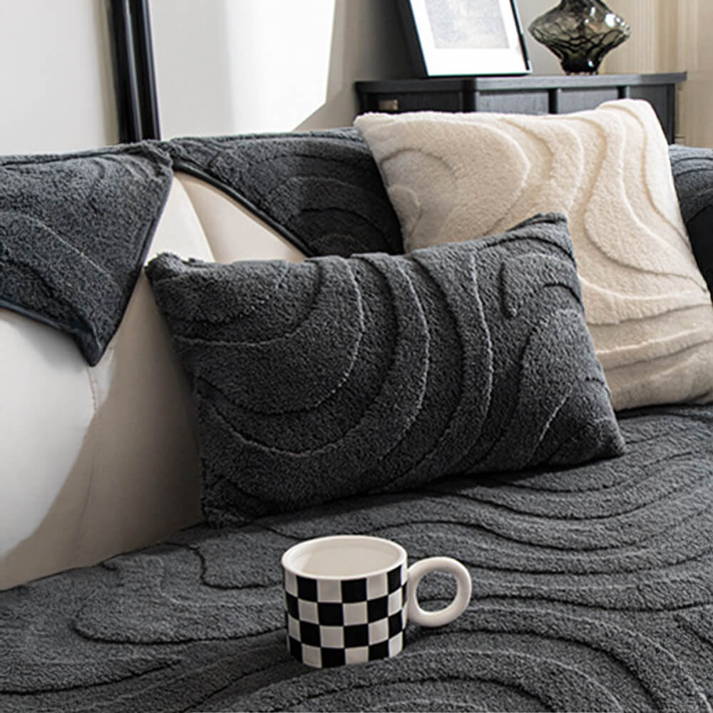 Warme Plüsch Kurvige Jacquard Rutschfeste Sofa-Schutzhülle | Brehn