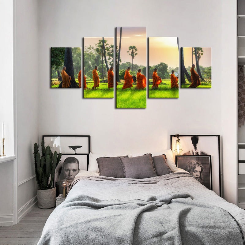 5-teilige entspannende Mönche - Leinwand Wandkunst Gemälde