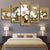 Goldene Akzente und weiße Magnolien 5-teilig - Leinwand Wandkunst Malerei