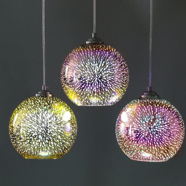Brehn | Moderne kreative 3D bunte Feuerwerk Glas 1-Licht Kuppel Pendelleuchte