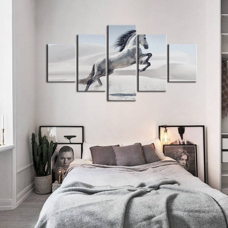 5-teilige Springendes Weißes Pferd - Leinwand Wandkunst Gemälde