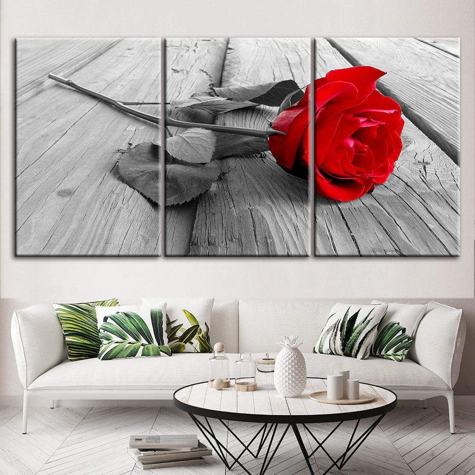 Einsame Rose 3 Teilig - Leinwand Wandkunst Gemälde