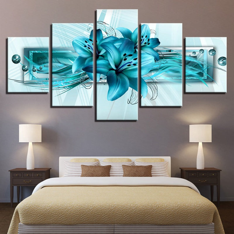 5-teilige blaue Tulpe Blume - Leinwand Wandkunst Gemälde