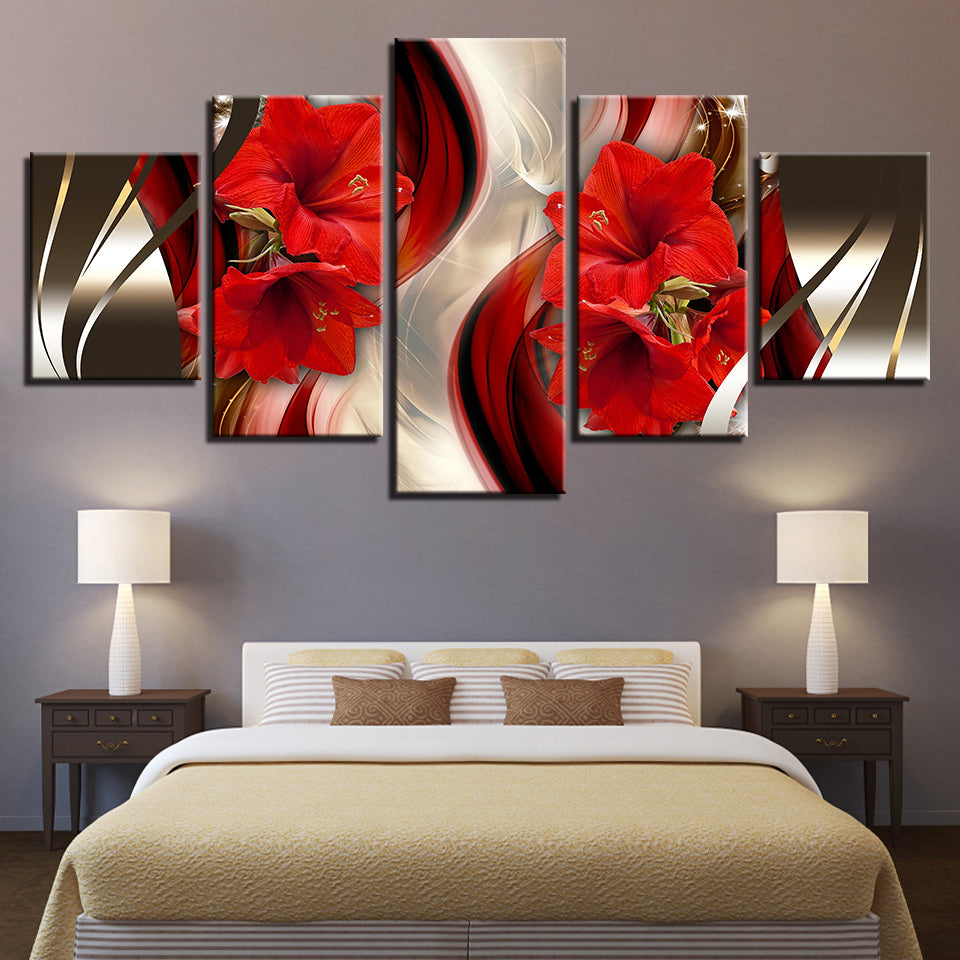 Atemberaubendes 5-teiliges Leinwandbild mit roten Amaryllis