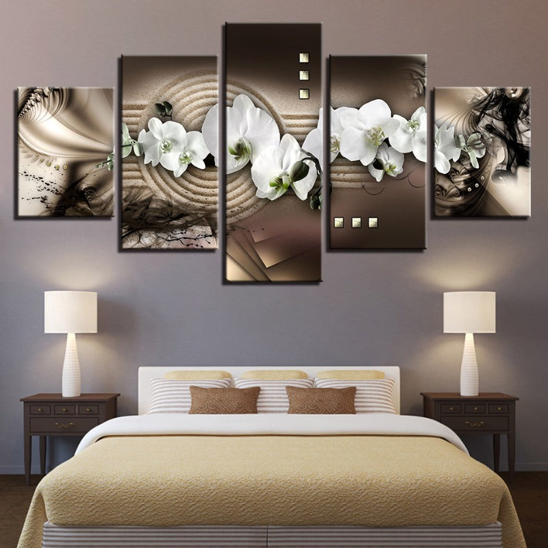 Abstrakte Weiße Orchideen 5 Teile - Leinwand Wandkunst Gemälde