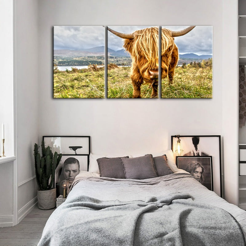 Niedliches Wildes Kuh-Canvas Wandkunst Gemälde 3 Teile