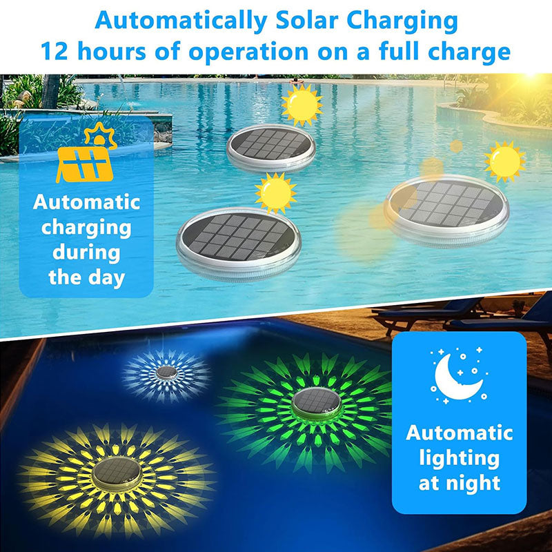 Brehn | 2 Stk. - Timer-Funktion Solarbetriebene Poolbeleuchtung mit 3 Helligkeitseinstellungen & 9 Farben