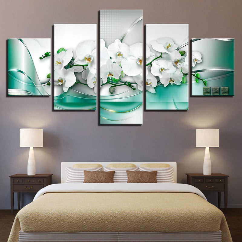 5 Stück Meergrün Hintergrund Weiß Tulpe Blume - Leinwand Wandkunst Gemälde