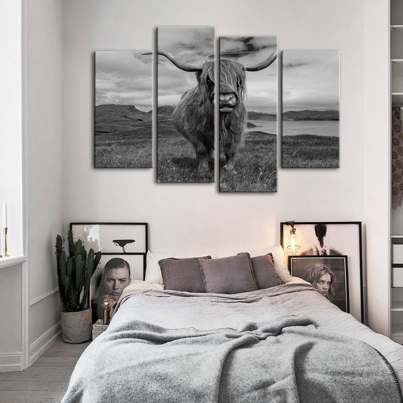 4-teilige Schwarz-Weiße Kuh - Leinwand Wandkunst Malerei | Brehn