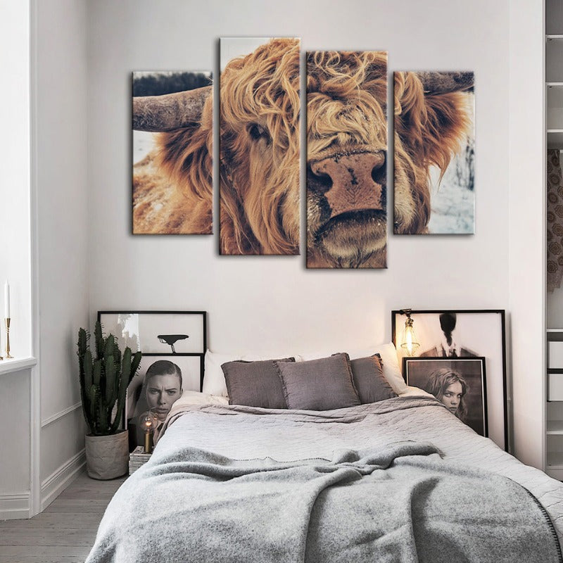 4-teilige Nahaufnahme Braun Kuh - Leinwand Wandkunst Gemälde | Brehn