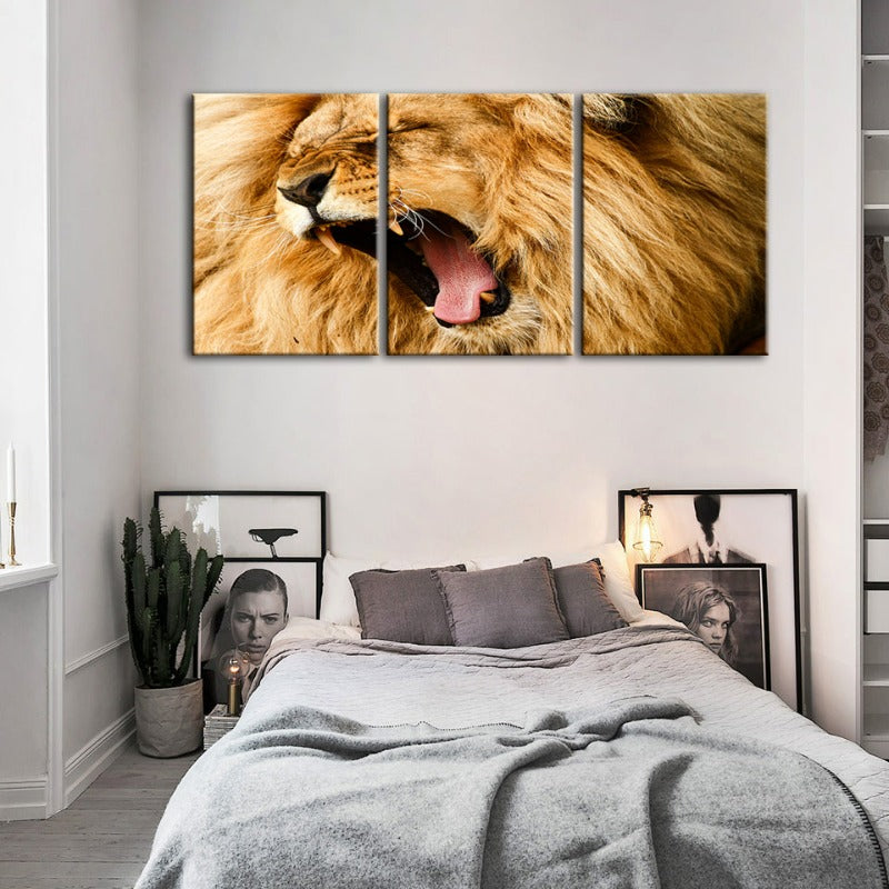 Wütender Löwenbrüll-Canvas Wandkunst Gemälde 3 Teile