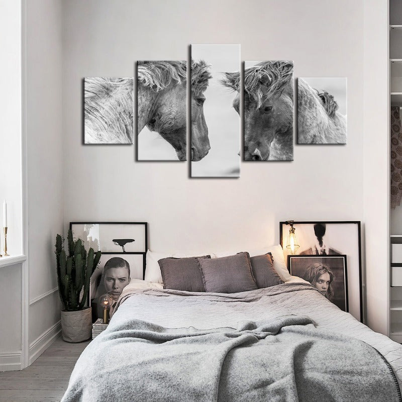 5 Stück Zwei Weiße Pferde - Leinwand Wandkunst Malerei