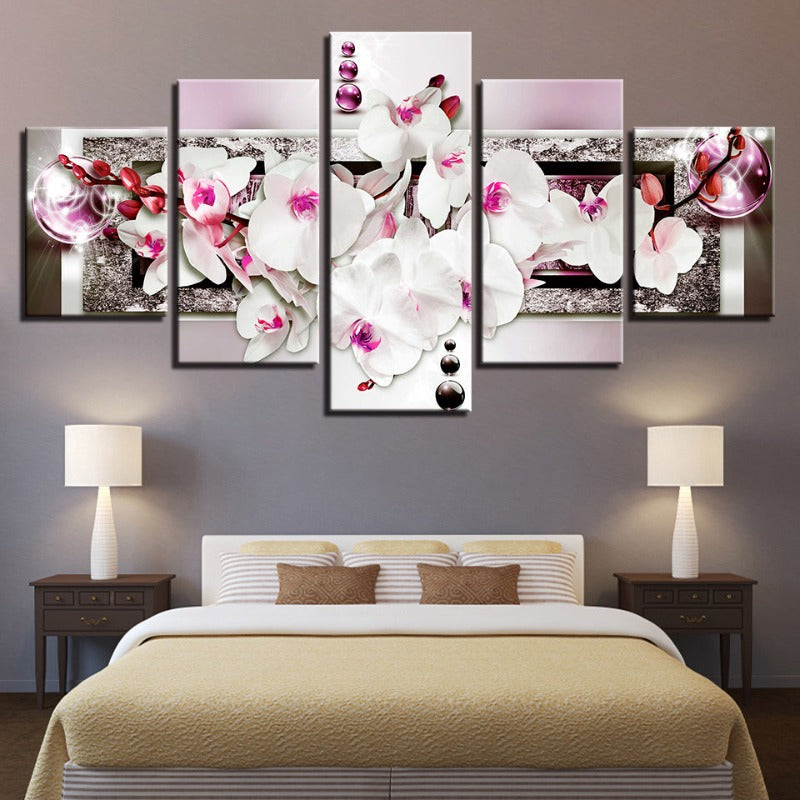 5 Stück Pink Glow Hue Weiße Blume - Leinwand Wandkunst Gemälde