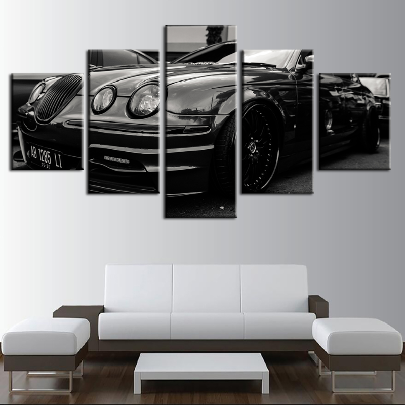 5 Stück Schwarz 3 Scheinwerfer Alte Vintage Auto - Leinwand Wandkunst Gemälde