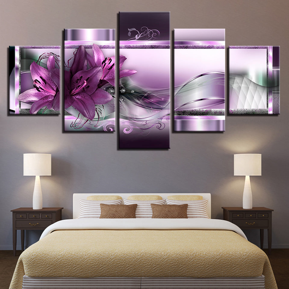 Mystische tiefviolette Lilien, 5-teiliges Leinwandbild