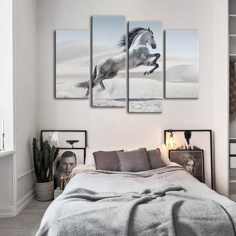 4-teilige Springendes Weißes Pferd - Canvas Wandkunst Gemälde