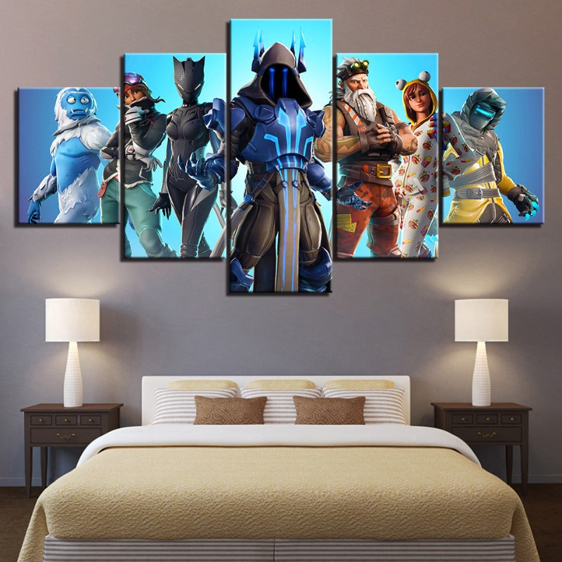 Fortnite Battlegrounds: 5teilige Leinwand Wandkunstset - Wasserdicht, UV-geschützt, hochauflösende Drucke