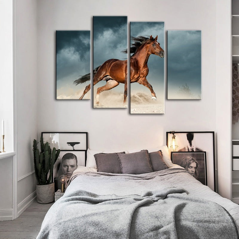 4-teilige braune Pferde in der Wüste - Leinwand Wandkunst Malerei | Brehn