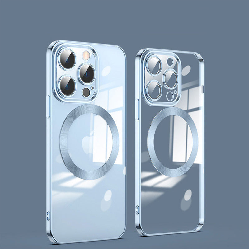 Galvanisierte, kabellose magnetische Ladehülle mit integriertem Objektiv für iPhone